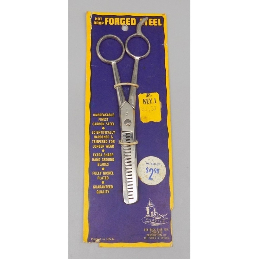 Vintage New Monarch Hair Thinning Shears Hot Dropped Forged Steel On Card NOS